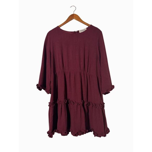 Impressions by Love Stitch Mini Dress Womens 2X Burgundy Ruffle Boho Cottagecore - Picture 2 of 11